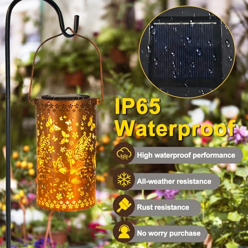 DIBIEECN Birthday Gifts for Women Mom Grandma Wife, Solar Lanterns Outdoor Waterproof, Metal Hanging Lights Garden Decor, LED Decorative Lantern for Patio Porch Backyard, Fairy, 1 Pack
