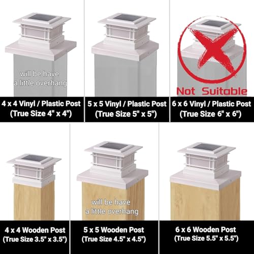 6 Pack Solar Post Cap Lights Outdoor with Flickering Flame Light, White Shell Fence Post Solar Lights Fit 4x4 5x5 Vinyl/Wooden Posts, Brightness LED Lighting Decor for Garden Deck Patio