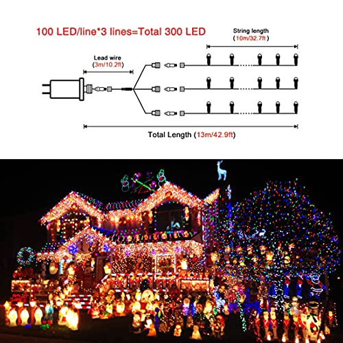 JMEXSUSS 300 LED Multicolor Christmas Tree Lights Plug in