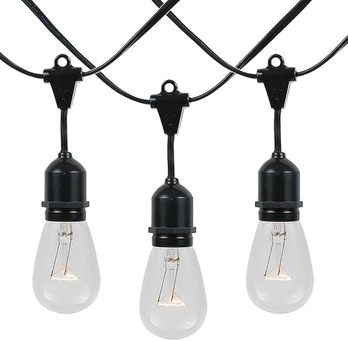 Novelty Lights 100 Feet, 50 Suspended E26 Sockets, S14 String Light Set with Clear Incandescent Bulbs, Heavy Duty | Lumora