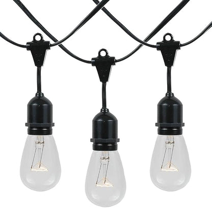 Novelty Lights 100 Feet, 50 Suspended E26 Sockets, S14 String Light Set with Clear Incandescent Bulbs, Heavy Duty Black Wire Patio Lights, Weather Resistant, Non-Connectable