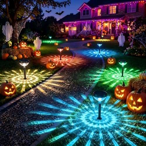 JNOEC 12Pack Solar Pathway Lights Outdoor, Color Changing+8 Fixed Color (Warm White, Cool White, Colored) Solar Lights Outdoor, Bright Solar Powered Garden Light