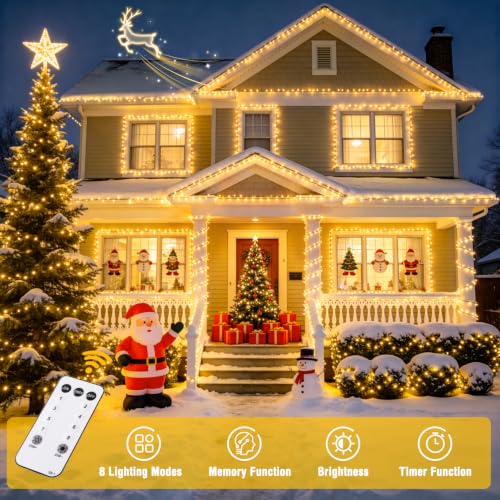 JMEXSUSS 502ft 1500 LED Christmas Lights Outdoor with Remote, Warm White