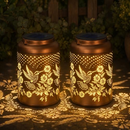 Cawalap Birthday Day Gifts for Women, 2 Pack Hummingbird Solar Lanterns