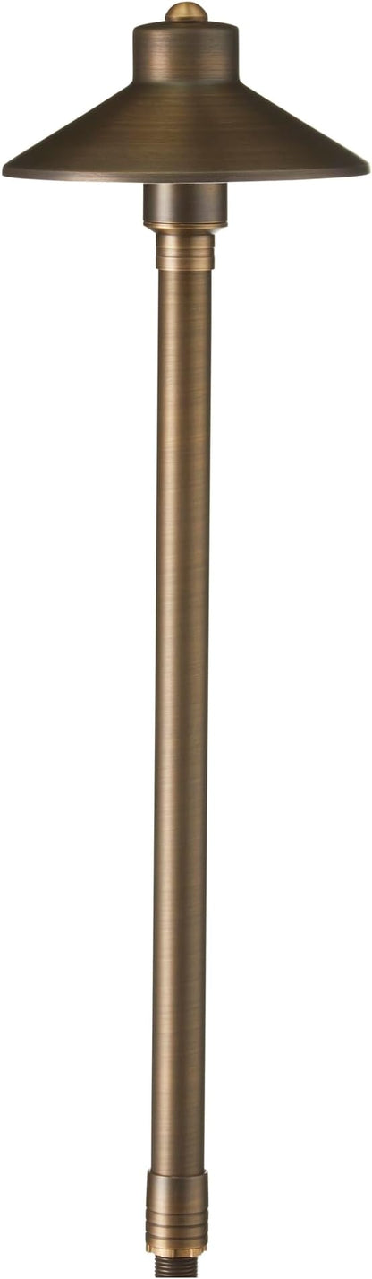 VOLT 15-Pack 12V Cast Brass Flat Hat Path Lights (7" Shade, 24" Tall) for Low Voltage Landscape Lighting on Outdoor Pathway, Walkway, Garden, Driveway or Patio