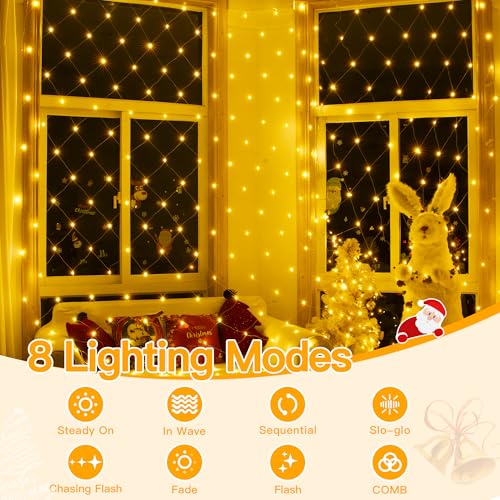 Ollny Net Lights 210LED 10x7ft, Clear Wire Christmas Outdoor Mesh Light