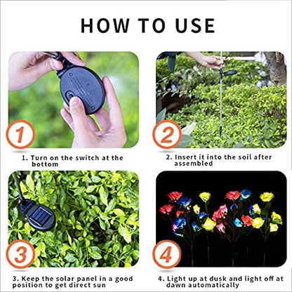 Decorman Solar Garden Rose Lights - 2 Pack Realistic Outdoor Flower Lights, Waterproof LED Stake Landscape Decorative for Garden, Lawn, Yard, Pathway, Patio, Backyard (Blue, 10 Roses)