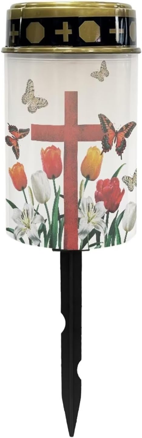Tulip Cross Garden Stake Light, Solar Lights for Cemetery Grave,Solar Pathway Lights Outdoor Waterproof,Lawn Yard Patio Garden Decor Environment Friendly
