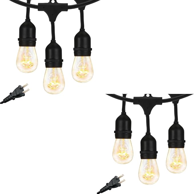 Brightech Bundle Deal: 72Ft (48+24) Ambience Pro Outdoor String Lights - Commercial Grade Waterproof Patio Lights with Dimmable Incandescent Edison Bulbs, Porch String Lights for Patio,