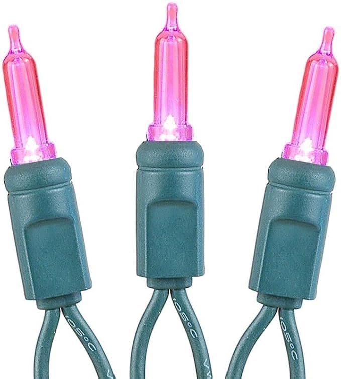 Novelty Lights Vintage Style T5 Pink LED Christmas Lights, 11.5 Feet Green Wire String of 35 Mini Bulbs, UL Listed Indoor/Outdoor Tree Lighting