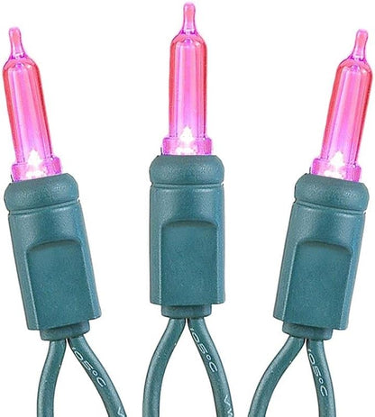Novelty Lights Vintage Style T5 Pink LED Christmas Lights, 11.5 Feet Green Wire String of 35 Mini Bulbs, UL Listed Indoor/Outdoor Tree Lighting