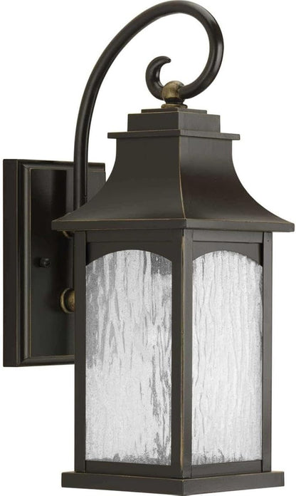Progress Lighting Maison Collection 1-Light Water Seeded Glass Farmhouse Outdoor Small Wall Lantern Light Oil Rubbed Bronze