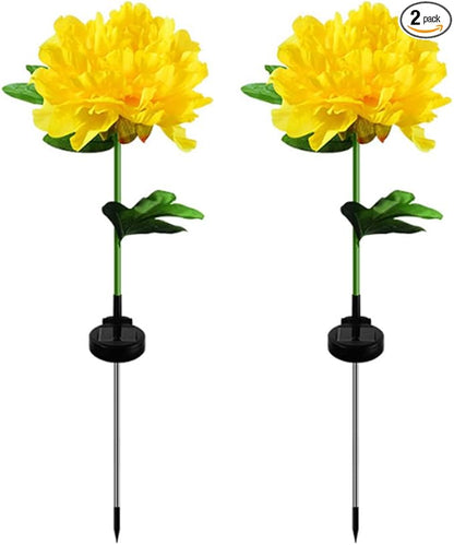 Aolyty Solar Peony Light - Outdoor Decoration Solar Stake Lights, 2 Pack IP65 Waterproof LED Landscape Light for Pathway, Walkway, Patio, Lawn, Garden (Yellow)
