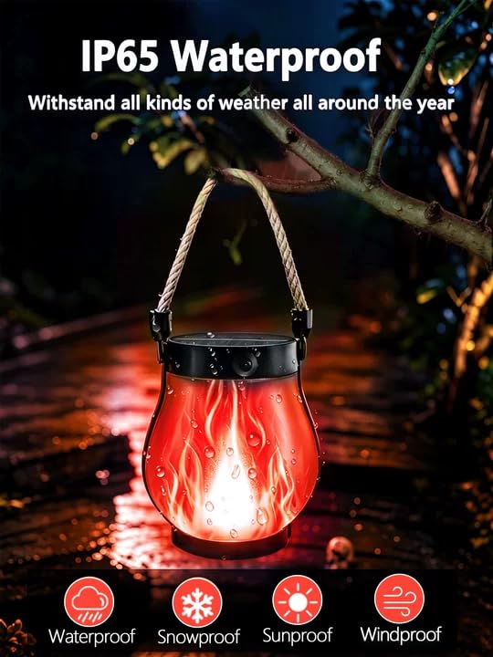 4 Pack Halloween Solar Lanterns Outdoor Waterproof Solar Red Flame Lights