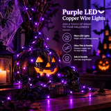 Dazzle Bright Halloween Fairy String Lights, Total 40FT 120LED Copper Wire Battery Operated Waterproof Lights, Halloween Decorations for Indoor Home Outdoor Garden Patio Party Decor (Purple)