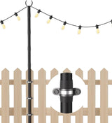 10Ft String Light Poles for Fence & Deck Railing, Outdoor Light Stand with Fence Brackets, Heavy-Duty Metal Poles | Lumora