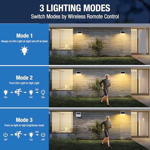 Solar Lights Outdoor Motion Sensor Waterproof, 3Pack 140LED White Solar Powered Fence Lights, 3 Modes Security Wall Lights for Garden Yard Outside Warm