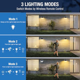 White Frame Solar Motion Sensor Lights Outdoor, 2 Packs 180LED Warm Solar Wall Lights Waterproof, 3 Modes Fence Security Lighting for Deck Yard Stairs Garden