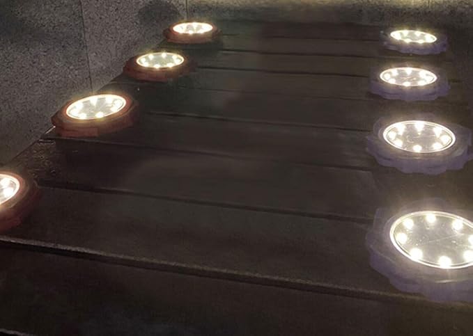 Solar Ground Lights 8 LED Disk Light With Red Rose Petal Shape Solar Powered Outdoor in-Ground Lights for Garden Driveways Lawn Yard Driveway Walkway Pool Patio Deck Pathway,4 Pack,Warm White