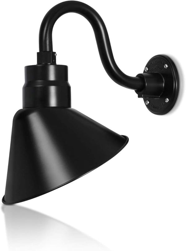 10in. Satin Black Angle Shade Gooseneck Sign Light Fixture with 10in. Long Extension Arm - Wall Sconce Farmhouse | Lumora