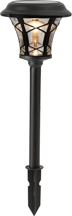 6-Pack Solar Post Lights, Outdoor Pathway & Fence Lights with Warm White 3000K LED, Auto On/Off Dusk to Dawn, Matte Black Metal & Glass, Tool-Free Installation, IP45 Waterproof [W58341]