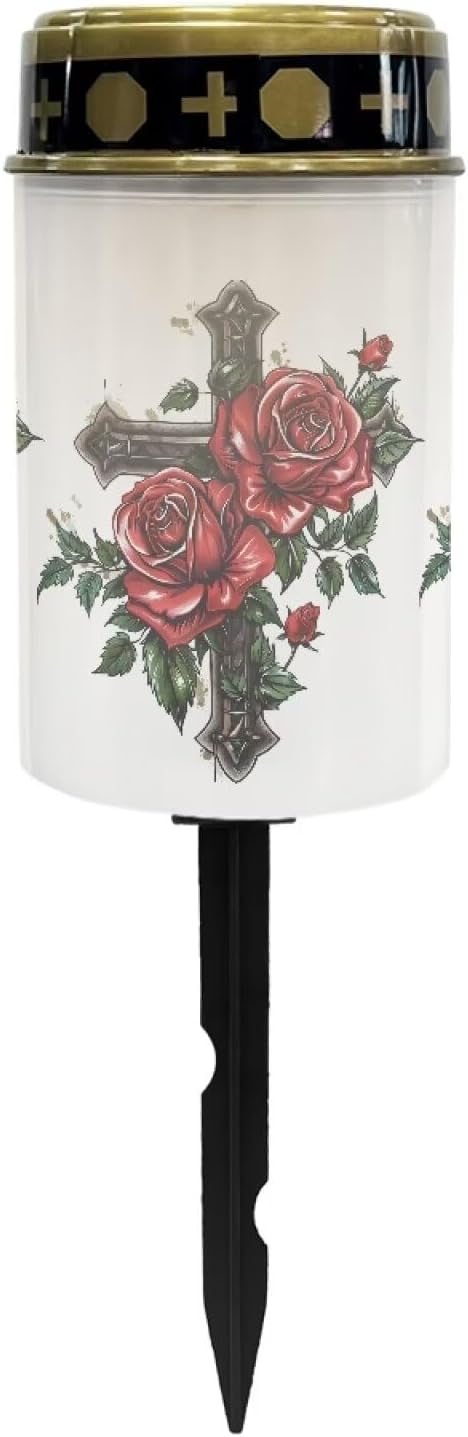Outdoor Garden Solar Lights Waterproof Solar Powered Lights Multipurpose Memorial Cemetery Decorations Auto On/Off Landscape Lights Outside Gift for Loss of Loved One - Roses Cross