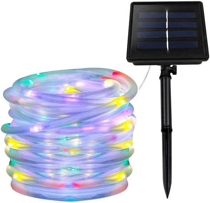 Solar String Lights, Solar Rope Lights, 40FT 8 Modes 100 LED Outdoor Lighting Rope, Waterproof Copper Wire Rope String Light for Outdoor Indoor Home Garden Patio Parties(Multi-Color)