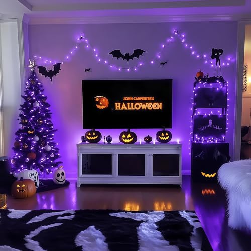 JMEXSUSS 200 LED 66ft Halloween Lights, Purple String Lights Plug in