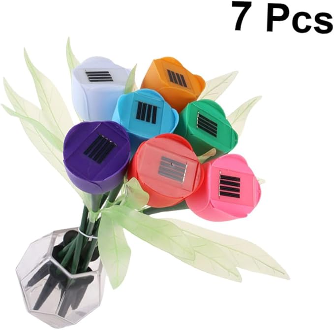 BESPORTBLE 7pcs Tulips Shape Garden Solar Lanterns for Pathway Yard Driveway Outdoor Lighting Weatherproof Solar Ground Lights Random Color