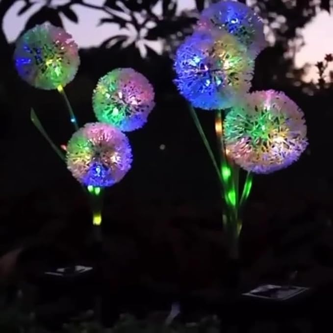 Solar Garden Lights Outdoor Decorative Glowing Dandelion Flower Lights for Outside Garden Decor Yard Patio Landscape Pathway Lawn Decorations (Color 3 Head*2)