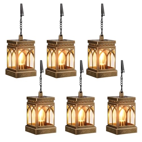 KOOPER 6 Pack Solar Lanterns Outdoor Waterproof, Brighter Hanging Solar Lantern Lights for Outside, Auto ON/Off Lanterns Decorative Outdoor for Garden Table Yard Path Patio Lawn Decor, Gifts (Bronze)