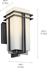Kichler Tremillo 11.75" Outdoor Wall Lightin Black, 1-Light Exterior Wall Sconce Porch Light with Satin Etched | Lumora