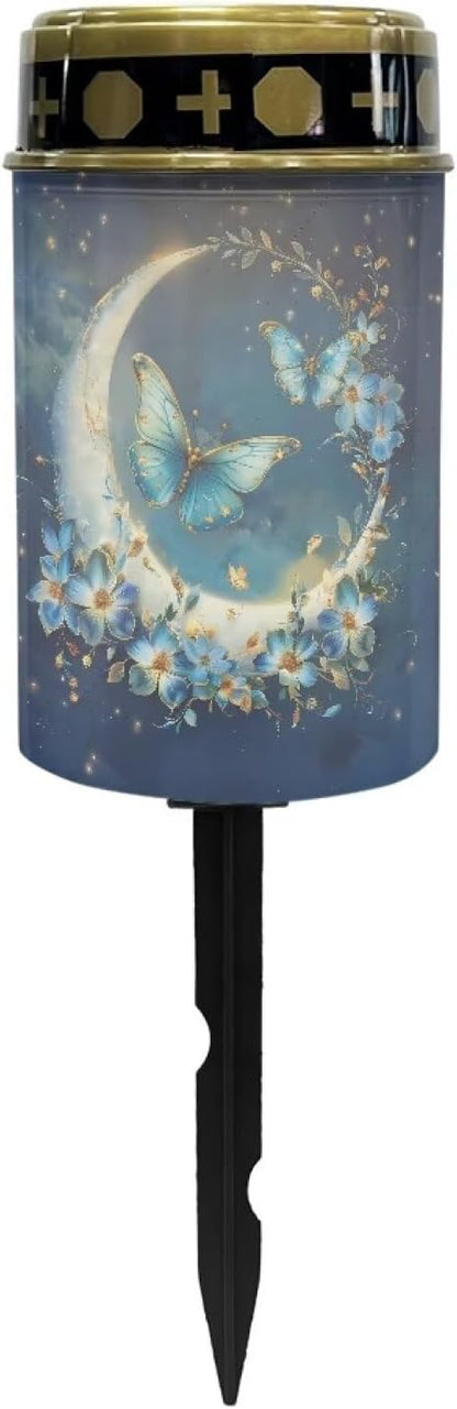 Moon Butterfly Solar Powered Cemetery Memorial Light,Cemetery Decorations for Grave,Grave Markers for Cemetery Solar Cemetery Lamp,Solar Grave Light