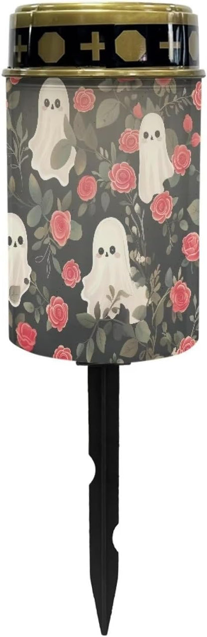 Ghosts and Flowers Solar Outdoor Lights Garden Halloween Decor Solar Lights Cemetery Decorations for Grave Grave Decorations for Cemetery