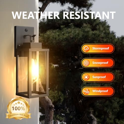 14.6 Inch Motion Sensor Dawn to Dusk Outdoor Sensor Light Fixture Anti-Rust Exterior Wall Lighting Waterproof Outdoor Wall Lantern for Porch Patio Front Door Garage