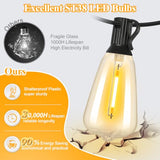 Brightever 25FT Outdoor String Lights 13 Bulbs, 2200K Amber Lights