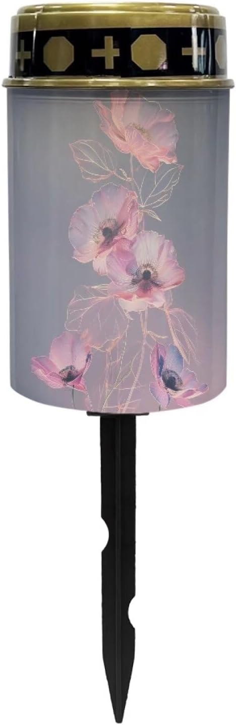 Floral Cemetery Candles for Grave Solar Patio Lights Outdoor Waterproof Grave Solar Lights Solar Cross Garden Lights Outdoor Decorative Flameless Solar Powered Light for Prayer