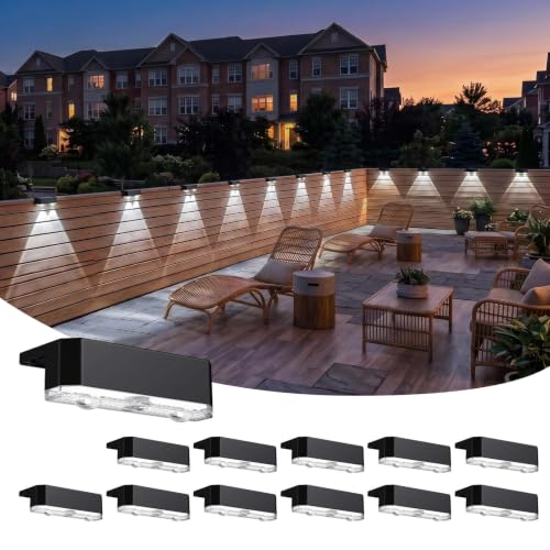 12 Pack Solar Fence Lights Outdoor, Deck Light Solar Powered, IP65 Waterproof Led Riling Solar Lights for Outside Step Yard, Cool White