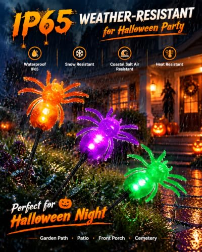 LORRYTE 8Pack 48LED Spider Solar Halloween Lights Outdoor for Garden