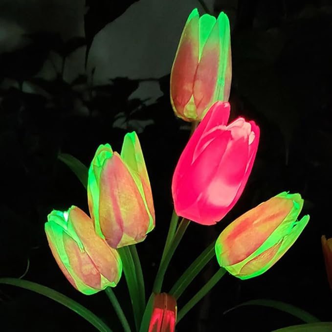 Solar Garden Lights LED Solar Flowers Lights with 5 Tulip for Yard Patio Lawn Pathway Garden Decorations
