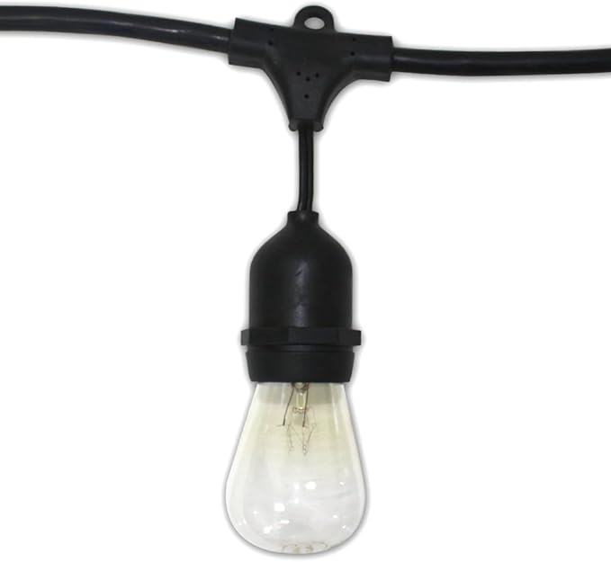 Vintage 48-Ft Outdoor Commercial String Lights with 24 Suspended Sockets and 24 Clear S14 Bulbs, 14 Gauge Black Cord