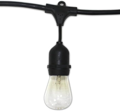 Vintage 48-Ft Outdoor Commercial String Lights with 24 Suspended Sockets and 24 Clear S14 Bulbs, 14 Gauge Black Cord