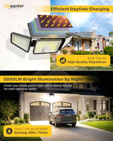 Ensenior Solar Motion Sensor Flood Light with Remote, Black, 3-Pack