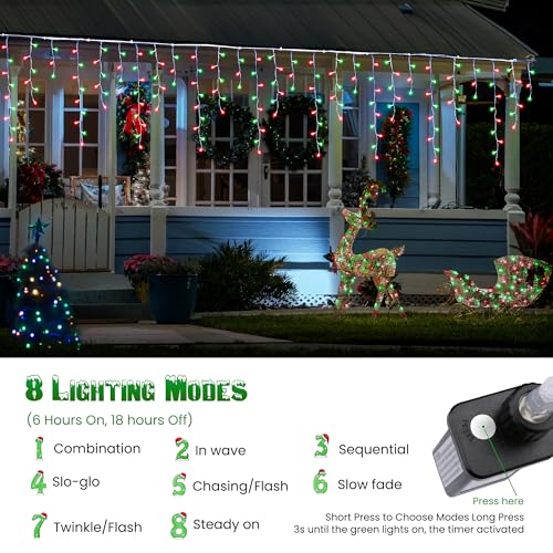 Toodour Red & Green Christmas Icicle Lights, 29.5ft 360 LED Icicle Lights, 8 Modes, 60 Drops, Window Curtain Led Christmas Light, Icicle Twinkle Light for Eaves, Party, Wedding, Xmas Decorations