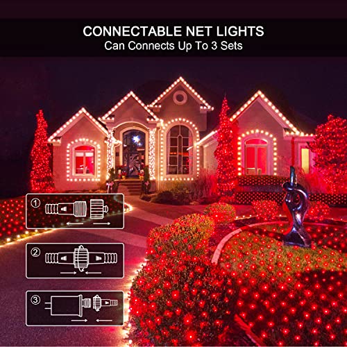 JMEXSUSS Red Christmas Net Lights Outdoor, 360 LED, 12ft x 5ft, Plug in