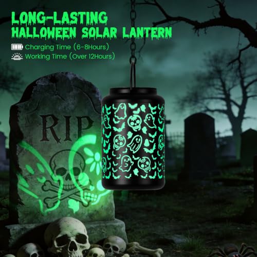 Halloween Decorations Outdoor Scary Skull Solar Lantern Green Light