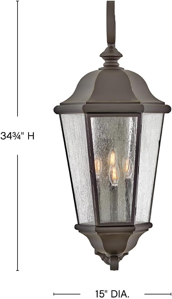 Hinkley Edgewater Outdoor Extra Large Wall Mount Lantern - Clear Seedy Glass, Aluminum - Oil Rubbed Bronze Finish | Lumora