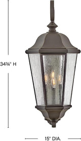 Hinkley Edgewater Outdoor Extra Large Wall Mount Lantern - Clear Seedy Glass, Aluminum - Oil Rubbed Bronze Finish | Lumora