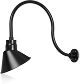 10in. Satin Black Angle Shade Gooseneck Sign Light Fixture With 24in. Long Extension Arm - Wall Sconce Farmhouse | Lumora