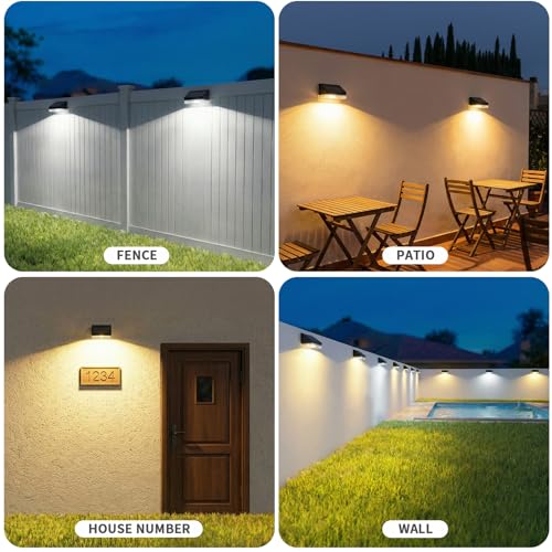 Solar Fence Lights 16 Pack, Outdoor Solar Lights with 3 Color Temperatures, IP65 Waterproof Wide-Angle LED Lighting for Fence, Patio, Yard, Deck, Wall, Garden (Black)